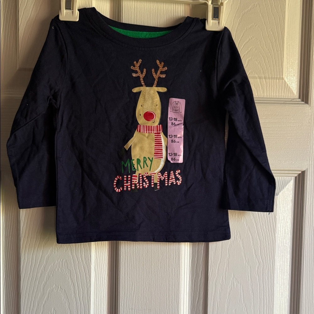 Kids Navy 'Merry Christmas' Reindeer Long-Sleeve Tee